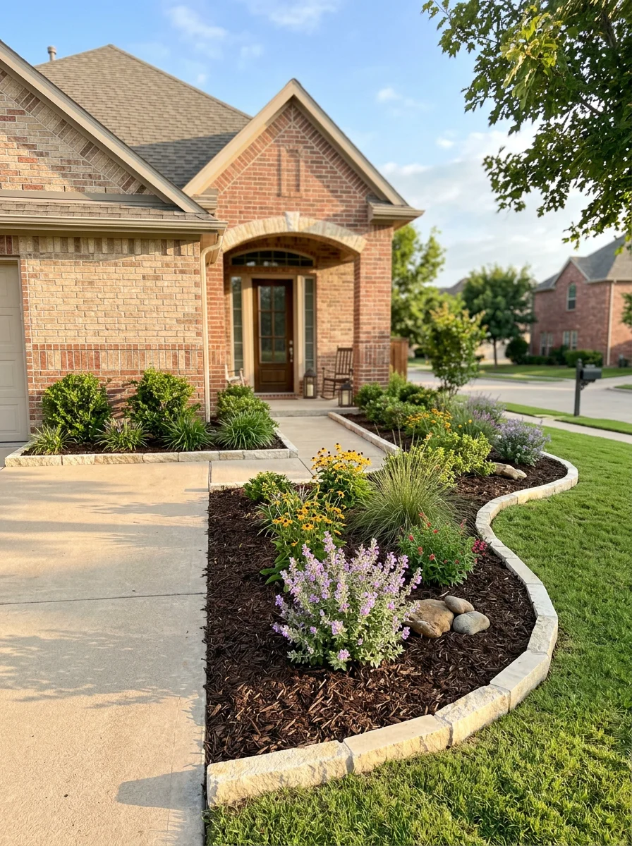 Technician in uniform standing confidently at an Allen home with attractive landscaping and suburban setting.